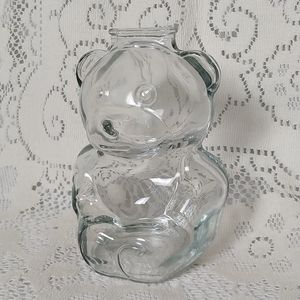 Anchor Hocking Glass Teddy Bear Penny Coin Bank Clear Vintage 6" 80s 90s